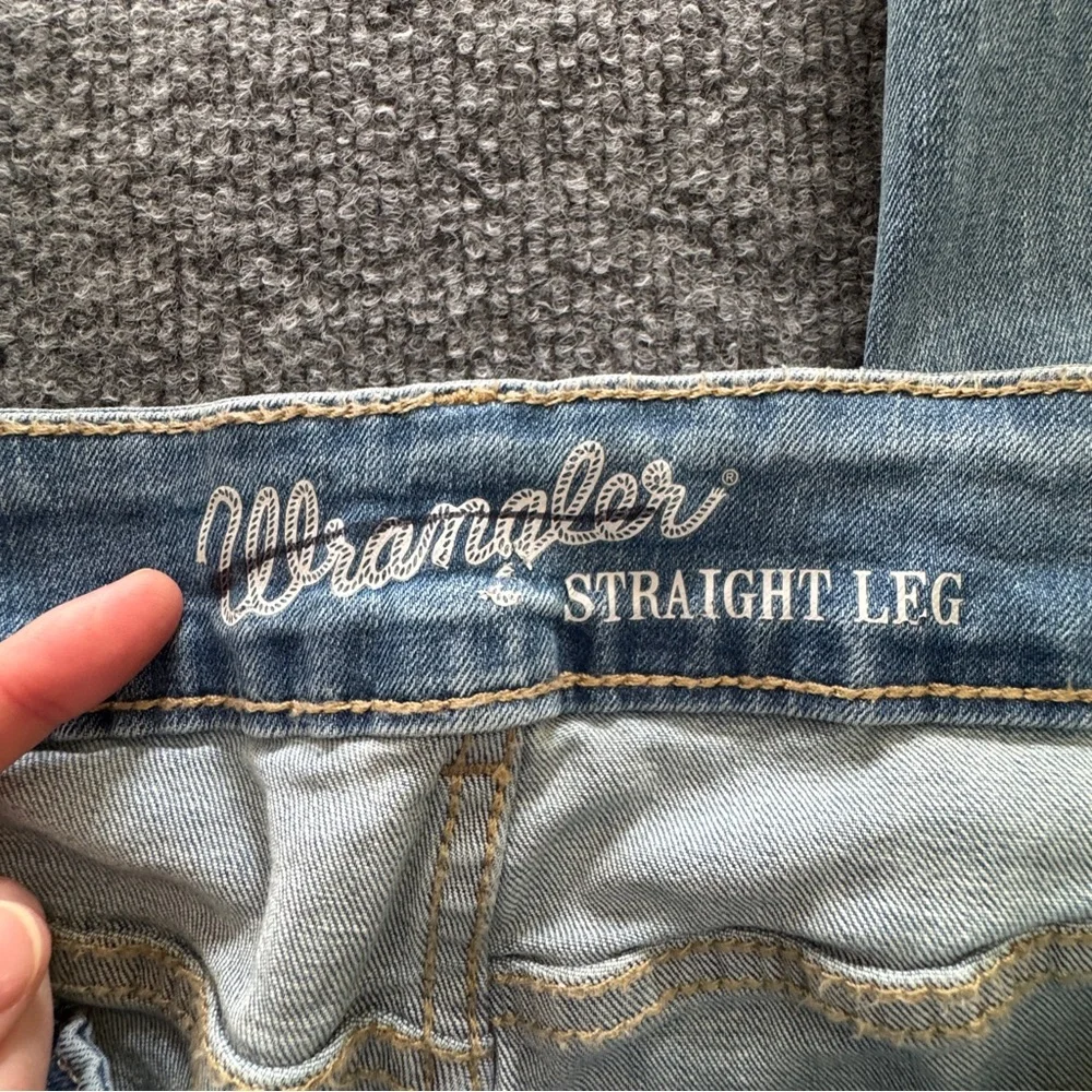 Wrangler Low Rise Straight Leg Jeans 13/14x34 Light Wash Western Stretch Denim